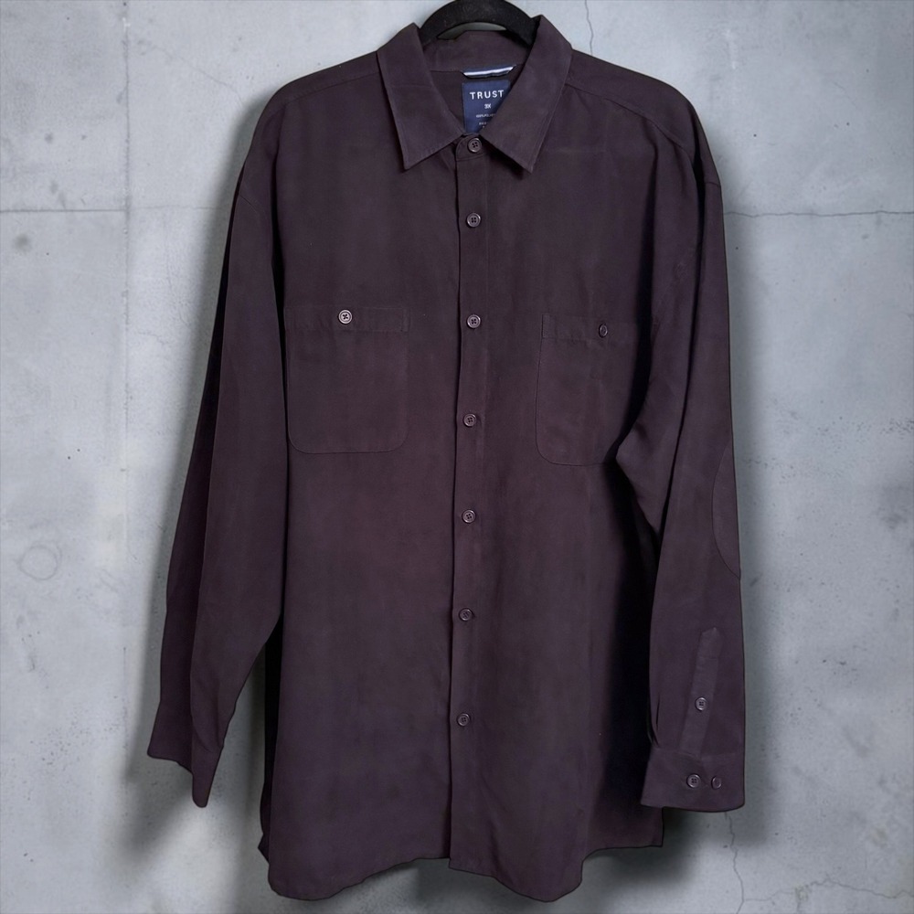 Trust Mens 3X Black Herringbone Long Sleeve Button Down Shirt Elbow Patches